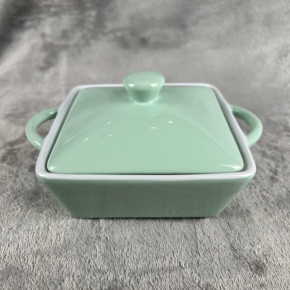 Martha Stewart Mint Green Ceramic Mini Cocotte Square Ramekin with Lid Stoneware